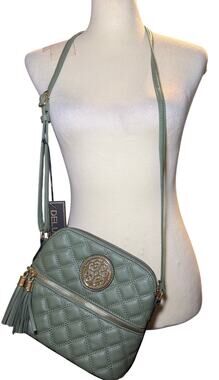 Deluxity Sage Green Quilted Crossbody Bag, Gold Hardware Tassels, NWT